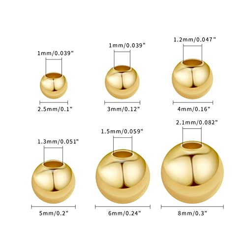100pcs 5mm 14K Gold Plated Beads, Long-Lasting Round Smooth Spacer Beads, Seamless spacer Ball Gold for Necklace, Bracelet, Earring,Jewelry Making,tarnish resistant. - size: 5mm-100pcs