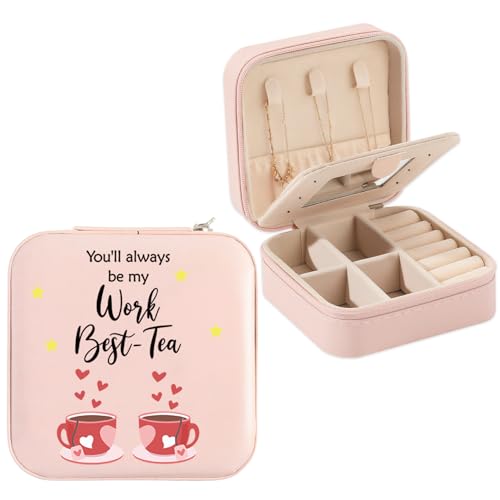 Cute Work Bestie Jewelry Box Gifts for Coworker Friends Birthday Valentines Mothers Day Christmas Thank You Gift for Coworker Bestie Best Friend You'll Always Be My Work Best-Tea Jewelry Case - color: work best-tea