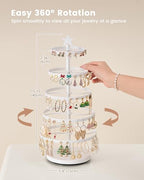 Lolalet 5-Tier Rotating Earring Holder Organizer, Metal Earring Display Stand Large Tree-shaped Rack for Studs Hoops Dangling Earrings, Gift for Women and Girls -White - color: White
