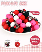 100 Pcs 15mm Silicone Beads for Keychain Making, Pink Red Silicone Beads Bulk Round for Bracelets Pens Crafts Jewelry Making (Pink Red) - color: Pink Red