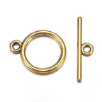 Craftdady 20 Sets Antique Gold Round Toggle Clasps Tibetan T Bar Closure Ring End Clasps for Bracelet Necklace Making - color: Antique Golden, 15mm