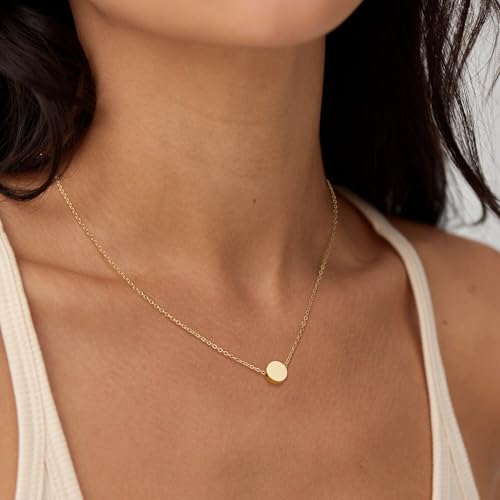 Valloey Rover Gold Necklace for Women 14K Gold Plated Circle Cubic Zirconia Pendant Necklace Dainty Twist Rope Chain Necklace Simple Jewelry Gift for Women - style: Gold-dot