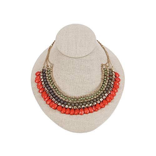 MOOCA Linen Lay Down Necklace Bust Display Jewelry Necklace Chain Jewelry Bust Display Holder Stand, Tan Linen