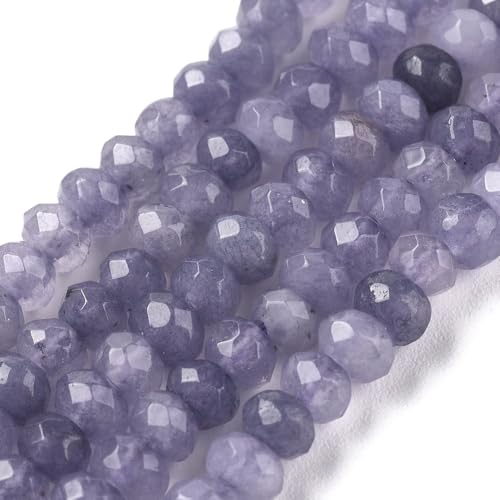 115pcs Natural Jade Disk Stone Beads 4x2mm Rondelle Faceted Dyed Stone Loose Spacer Beads for Jewelry Making Design Bracelet Necklace Keychain Phone Chain Lanyard Ornament, Slate Blue - color: Slate Blue