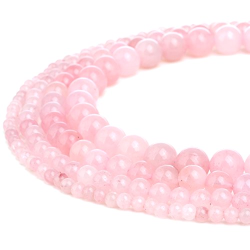 RUBYCA Natural Rose Quartz Gemstone Round Loose Bead Pink Crystal for Jewelry Making 1 Strand - 10mm - color: Rose Quartz, size: 10 MM