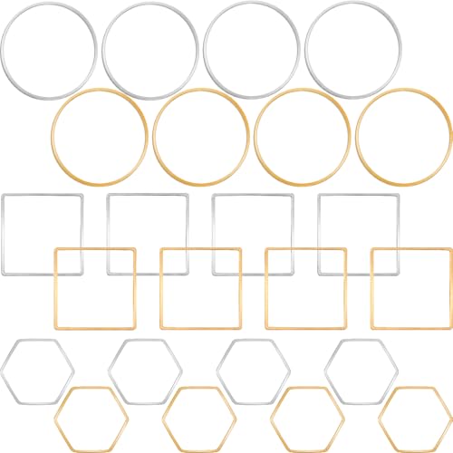 PAGOW 24 pcs Earring Beading Hoop, Hypoallergenic Hexagon Square Round Beading Hoops for Jewelry Making, Earrings Beading Hoop Bulk for DIY Crafts Accessories Supplies (Gold, Silver) - color: 24pcs,hexagon,square,round