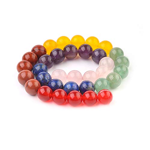 7 Chakra Gemstone Beads 10mm Polished Round Smooth Natural Chakra Stone 35pcs Healing Crystals and Stones for Jewelry Making Crafting 15Inch(7 Chakra Stone,10mm) - color: 7 Chakra, size: 10mm