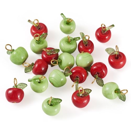 Craftdady Fruit Dangle Charms Pendants Cute Resin Food Pendants Apple Orange Pineapple Strawberry Pendants Lovely Vegetable Mushroom Charms for DIY Craft Earring Bracelet Necklace Jewelry Making - color: Red & Green, Apple