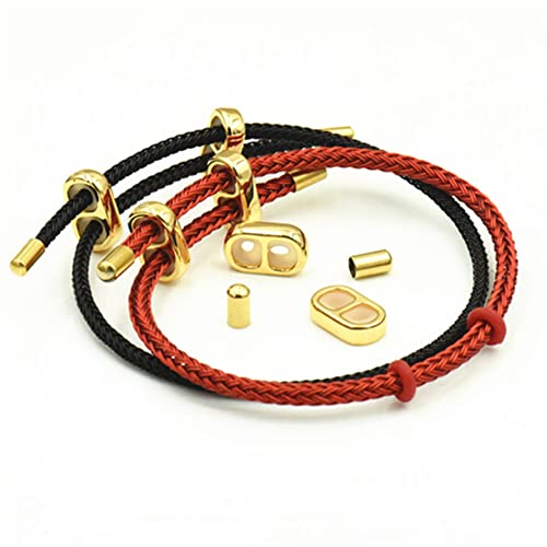 10Pcs Stopper Beads Brass Rubber Beads Slider Beads Insert Rubber Beads 2 Hole Adjustable Slider Clasps Round Beads with Column End Caps for DIY Leather Cord Bracelet, 3mm Hole