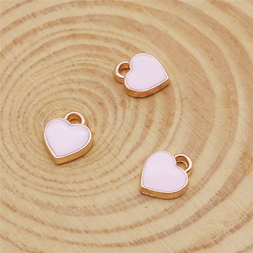 200 pcs Tiny Heart Enamel Charm Gold Plated Alloy Love Pendant Bracelet Earring Keychain Jewelry Crafts 6x8mm - color: Pink