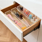 6 Pcs Large Clear Plastic Drawer Organizers Tray 12"x3" Storage Bins with 25 Pcs Non-Slip Pads for Makeup, Jewelries, Kitchen Utensils, Bathroom and Office - size: 12"x3"