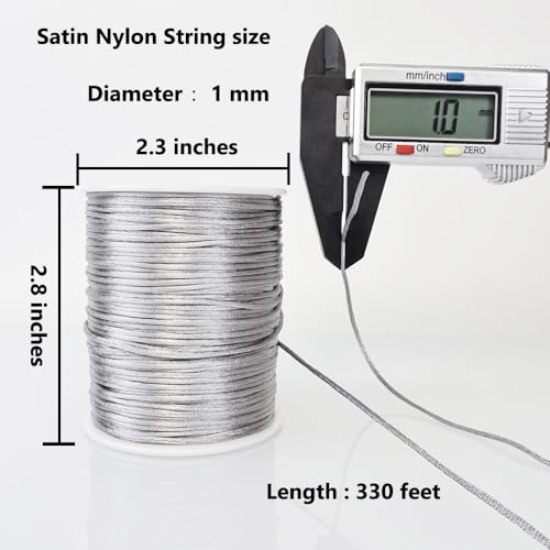 LUSTEMBER 330 Feet Satin Nylon String, 1 mm Silky Smooth Durable Nylon Cord for Jewelry Making, Bracelets, Beading, Necklaces, Macrame, Kumihimo, Rattail, and Chinese Knot Craft - size: Silver