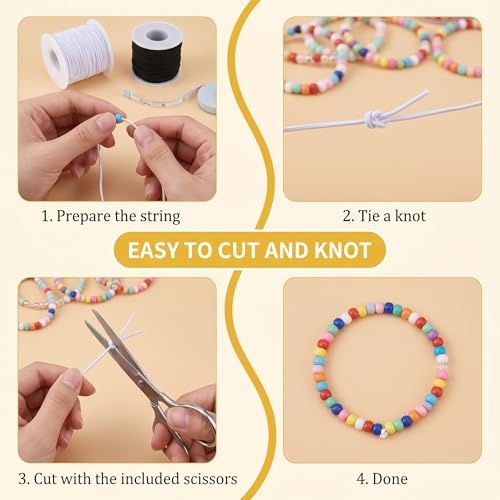 2 Rolls Stretchy Elastic Cord & Retractable Measuring Tape Set, 0.8mm x 110 Yards Beading String for Jewelry Making, Bracelets, Necklaces (Black + White) - size: White Black (0.8mm)