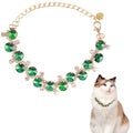 HOWWFALY Dog Collar and Cat Collar Gold Chain Necklace Stainless Steel Adjustable Green Rhinestones Collar with Cute Pet Paw for Small Medium Pets Cats Dogs Kitten Puppy (Green, M) - color: Green, size: Medium