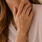 Gold Hand Chain Bracelet for Women, Ring Bracelet Hand Chain Non Tarnish Waterproof Dainty Finger Bracelet Beaded Cubic Zirconia Layered Twist Link Stack Bracelets Trendy Jewelry Gift for Her - color: CZ Chain