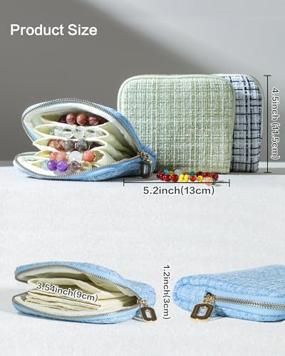 Travel Jewelry Case, Small Tweed Jewelry Bag with Zipper, 5-Layer Anti-Scratch Pouch for Bracelets Necklaces Earrings, Tangle-Free Jewelry Storage, Gift for Her Tweed Blue - color: WOVEN-Blue