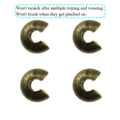 Crimp Bead Knot Covers 5mm Outer Dia Half Round Open Form a Ball Easy to Position Two Sides Keep Flush Close Neatly Evenly Stop Wire Wear No Irritate for Jewelry Craft Bronze Copper 100pcs - size: 5mm-Bronze-100Pcs