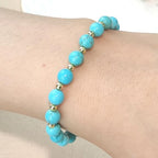 Turquoise Bracelet, Bohemian Natural Genuine Turquoise Bead Bracelet for Women, Handmade 6mm Round Beads Stretch Bracelet Turquoise Jewelry