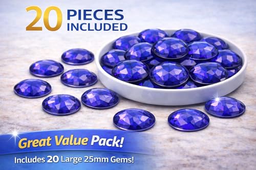 25mm Blue Sapphire A09 Flat Back Round Acrylic Rhinestones Plastic Circle Gems for Costume Making Cosplay Jewels Pro Grade Embelishments - 20 Pieces - color: Blue Sapphire A09
