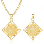 LETFLY Initial Necklaces for Women Men, 18K Gold Plated Letter Cross Pendant Necklace Alphabets A-Z Figaro Chain Jewelry Gifts - color: Rhombic, style: Letter M