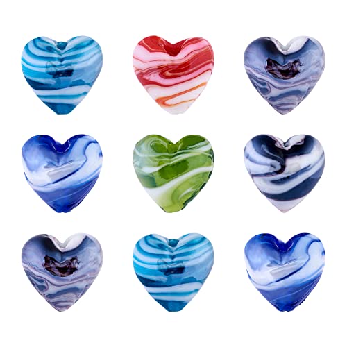 Cheriswelry 20pcs Heart Pearlized Handmade Lampwork Glass Beads Colorful Crystal Love Heart Loose Spacer Beads Charms 20mm for DIY Craft Earirng Bracelet Necklace Jewelry Making Decoration - color: Heart Pearlized-Mixed Color
