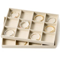 pickpiff Drawer Jewelry Organizer & Display Trays: 2pcs 12grid Velvet Stackable Jewelry Case (13.8x9.4x1.2inch) - Soft Beige Necklace Holder Bracelet Display Watch Box - size: 12 grids + 12 grids