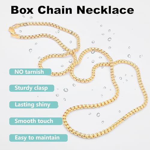 925 Sterling Silver Box Chain Lobster Clasp 2/3/4/5mm Necklace for Women Mens Box Chain Silver/14K Gold Plated Plated Necklace Chain Diamond Cut 16-30 Inches - color: Gold, size: 26, style: 2mm Box Chain