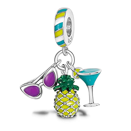 MULA 925 Sterling Silver Charms for Bracelets and Necklaces Lipstick and Bag Dangle Pendants Tower Camera Beads Jewelry Charms for Women - color: Sunglasses and Pineapple