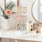 Mkono Bracelet Holder Gold Metal Rotating Bracelet Display Stand 3 Tier Jewelry Tower rack with 36 Hooks and Wood Base Modern Adjustable Storage Organizer Tree for Selling KeyChain Bangle Accessories