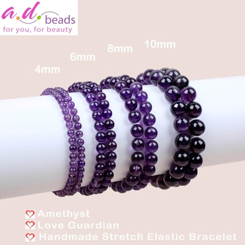 AD Beads Handmade Gemstone Stretch Elastic Bracelet Crystal Healing Reiki Nature's Beauty and Spiritual Essence Unisex - color: Amethyst (Love Guardian), size: 6mm