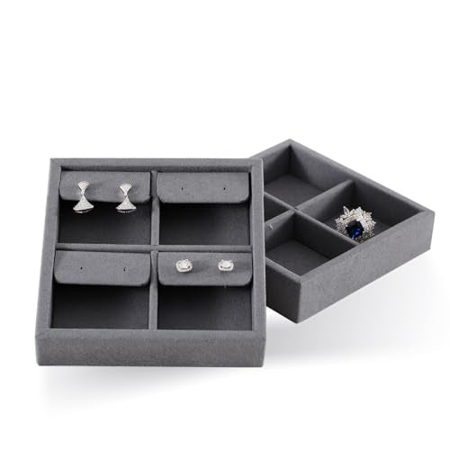 Dark Blue Jewelry Display Tray Ring Necklace Earring Bangle Organizer Multifunctional Storage Case for Jewelry Showcase (Small 4 Grids Earrings Tray) - color: 05-Earring Tray