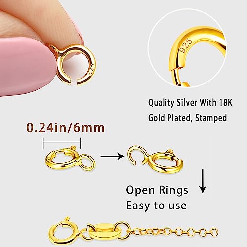 Spring Clasps Sterling Silver with Open Jump Rings Gold Necklace Clasps and Closures for Jewelry Making,Made in Italy - color: 6gold, size: 0.24inch