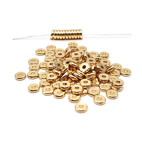 INSPIRELLE 100pcs Heishi Beads 6mm Long-Lasting Disc Brass Rondelle Spacer Beads Pale Gold Plated Flat Round Shape Jewelry Metal Spacers for Bracelet Necklace Jewelry Making - color: Pale Gold, size: 6mm
