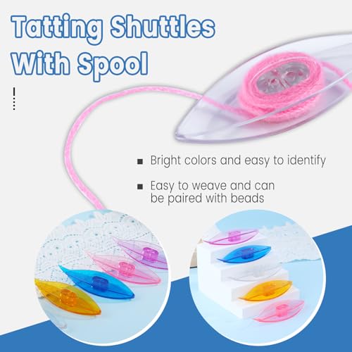 BUTUZE Tatting Shuttle Kit, 5 PCS Plastic Tatting Shuttle with Beading Needles Crochet Hooks Knitting Needles Big Eye Needles Tatting Needles for DIY Hand Lacemaking Craft Tool Weave Yarn Set - size: 5 PCS