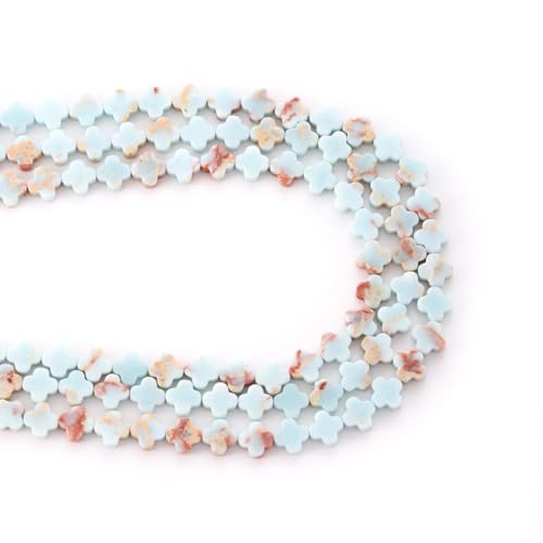 8mm Natural Azure Imperial Jasper Gemstone Faceted Clovers Beads Four-Leaf Spacer Loose Beads for DIY Jewelry Making Beads - color: Azure Imperial Jasper