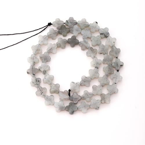 8mm Natural White Labradorite Gemstone Faceted Clovers Beads Four-Leaf Spacer Loose Beads for DIY Jewelry Making Beads - color: White Labradorite