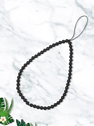 Semi-Precious Gem Stones Beaded Phone Charm Cell Phone Lanyard Wrist Strap Handmade Natural Gemstone Phone Chain string - color: Black Agate