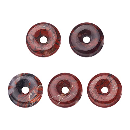 FASHEWELRY 5Pcs Donut Disc Natural Mahogany Obsidian Stone Pendants 30x5mm Large Hole Healing Chakra Circle Ring Flat Round Gemstone European Charms for Jewelry Making Hole: 6mm - color: Mahogany Obsidian, Colorful