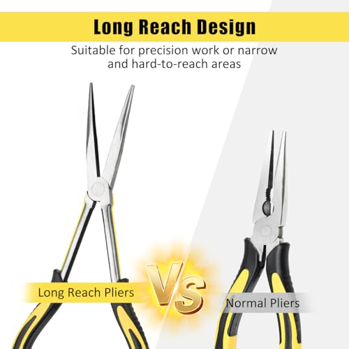 Premium Long Needle Nose Pliers-11’’, Paper Clamp Precision, High Carbon Steel, Soft Grip with Wire Cutter, Long Nose Cutting Pliers for Home, Fishing, Jewelry, Crafts,2pcs - style: Two-11in