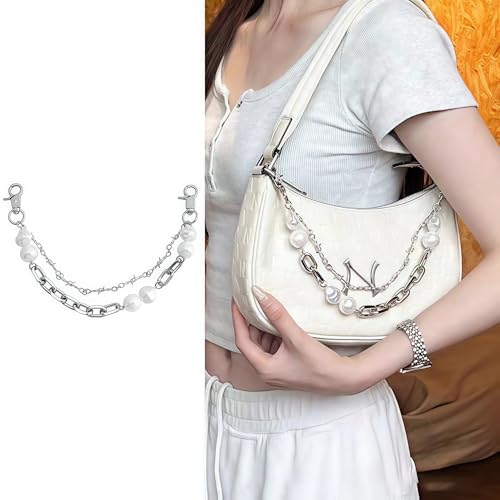 Layered Punk Pants Chain for Men Women, Gothic Hip Hop Jean Chain Wallet Chain Biker Trouser Chain, Goth Emo Fashion Keychain Accessories - color: 2L-6 Pearls
