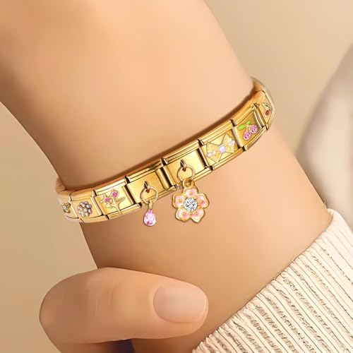Italian Charms Bracelet Sets with 1Pcs Starter Brascelet 9Pcs Charms 9mm Italian Modular Charm Bracelet DIY Module Jewelry Gifts - color: A-Starter Bracelet Set-20Pcs Gold 2