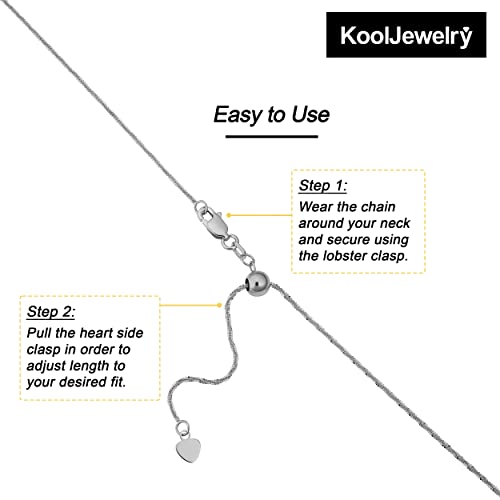 Kooljewelry Real 14k Yellow or White Gold 1.2 mm Sparkle Chain Adjustable Length Necklace (adjusts up to 22 inches) - color: White