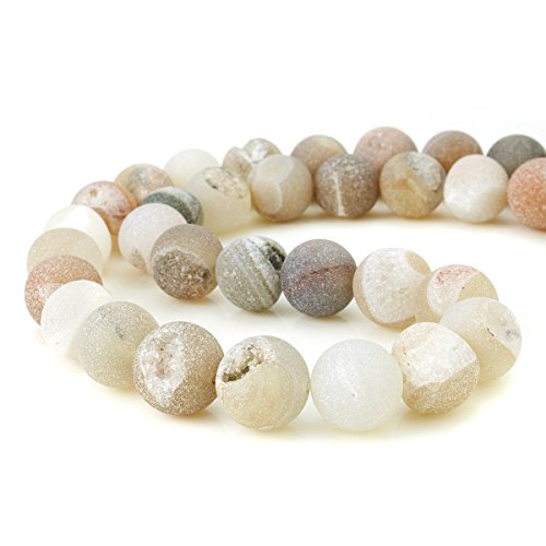 RUBYCA Round Dyed Electroplated Druzy Agate Quartz Crystal Gemstone Beads (1 Strand, Nude, 6mm) - color: Nude Color, size: 6mm