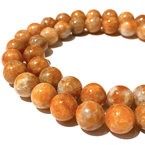 ABCGEMS Madagascan Marigold Sunstone Beads AKA Aventurine Feldspar (Reminiscent of the Glowing Sunset) Smooth Round 10mm - color: Marigold Sunstone (From Madagascar)