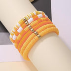 5-7PCS Surfer Colorful Clay Beads Stretch Bracelets Bohemian Stackable Gold Beads Vinyl Disc Elastic Bracelets Multilayer Summer Beach Jewelry Set - color: Q-orange