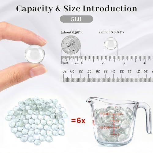 FUTUREPLUSX 5 Lb Clear Flat Glass Marbles, 500PCS Clear Flat Gems Transparent Aquarium Pebbles Vase Filler Beads Table Scatters - color: Transparent