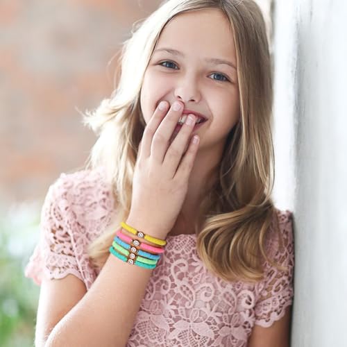 JIASHUYEYE Preppy Bracelets for Teen Girls - Stackable Boho Surfer Friendship Bracelets Set for Little Girls & Women - style: 18Pcs - Smiley Face A