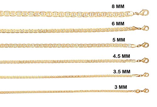 Barzel 18K Gold Plated Mariner Chain Necklace for Women, Flat Marina - Made in Brazil - color: 3.5MM Gold, size: 24 Inches