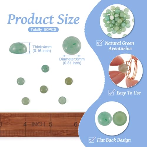 Fashewelry 50Pcs Natural Green Aventurine Cabochon Stone Half Round Beads 8mm Tiny Flat Back Gemstone Chakra Healing Crystal Cover Cabs for Jewelry Making - color: 8-Green Aventurine, size: 8x4mm