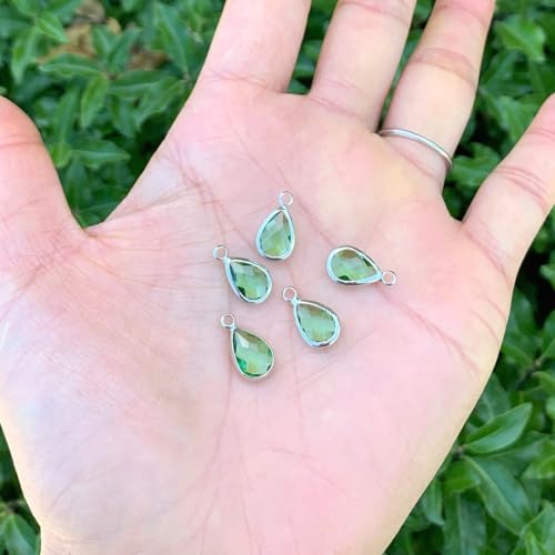 Adabele Grade A Birthstone Pendant Drop 11mm 14mm 16mm Sterling Silver Plated For Personalized Earrings Bracelet Necklace Anklet Pendant Keychain Craft Jewelry Making - color: August (peridot green), size: 14mm Long - 30pcs